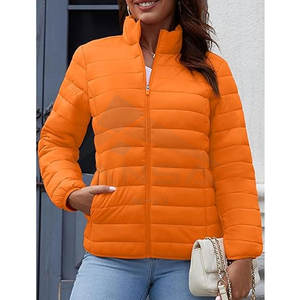 เสื้อแจ็คเก็ตผู้หญิงแบบพัฟเฟอร์น้ำหนักเบาสำหรับฤดูหนาว  แบบมีซิปเต็มตัว คอตั้ง  4 กระเป๋า  บุผ้าฟลีซ  สีส้ม - Product Image 4
