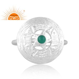 Hot selling fine sterling silver natural <b>Green</b> Onyx gemstone stackable ring custom <b>jewelry</b> manufacturer - Product Image 2