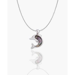Pendentif breloque dauphin plaqué rhodium avec perle, diamant et zircon - Product Image 3