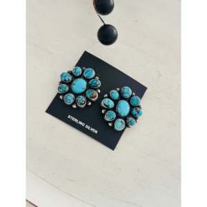 Pendientes de botón Delbert Begay con forma de flor, turquesa egipcia y plata de ley - Product Image 3