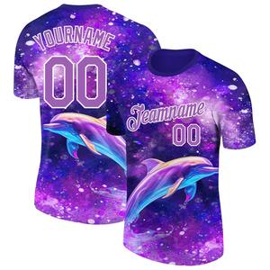 Venta al por mayor Direct shirts Engro Industria de ropa deportiva Custom Purple Medium Purple-White 3D Animal Dolphin Performance T-Shirt - Product Image 1