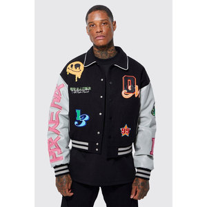 Chaqueta universitaria de béisbol Vintage para hombre 2024, nuevas tendencias, Bordado de lana 100%, Letterman, cuello levantado, estilo de calle alta para invierno - Product Image 1