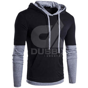 Men's Casual 100% Cotton <b>Fleece</b> Hooded <b>Sweater</b> 2-Color Solid Pattern Lined Design Winter Season Plain Dyed Polyester/Cotton - Product Image 1