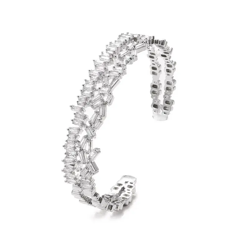 Grosir gelang kristal zirkonia kubik wanita, gelang berlian imitasi untuk pernikahan pengantin wanita