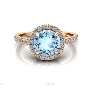 10K 14K Natural Diamond With Aquamarine Rings for Women Weddings Engagement Ring Fine Jewelry Gift Mach Birthstone Rings for Her - Product Image 1