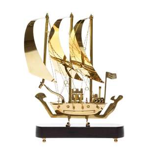 งานฝีมือเรือโลหะสีทองหรูหราพร้อมฐานไม้ ของตกแต่งบ้านสไตล์โมเดิร์นสำหรับห้องนั่งเล่น - Product Image 2