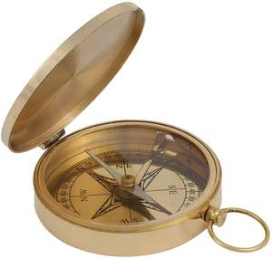 Designer Antique Brass & Copper Sundial Compass, Sundial <b>Clock</b> with Leather Case - Product Image 2