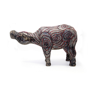 Meilleure qualité Vietnam vente en gros petit buffle en bois fait à la main avec motif de brocart et de terrasse en cire d'abeille imprimé à la main - Product Image 1