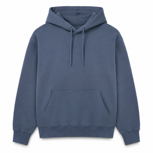 Sweat à capuche bleu ardoise coupe droite personnalisable avec logo, épaules tombantes, en molleton de coton épais, style streetwear avec poche pour homme - Product Image 1