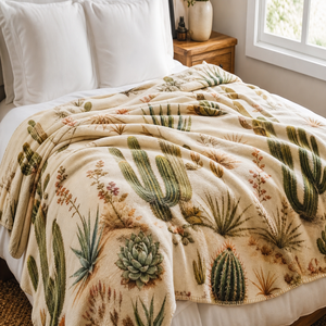 Custom Printed <b>Throw</b> Blanket Personalized Cactus Desert Gift Sublimation Flannel Fleece Polyester - Product Image 1