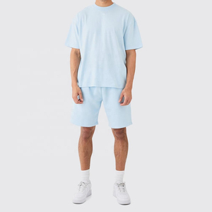 ชุดกีฬาลําลองสองชิ้นคุณภาพสูงเสื้อยืดผ้าฝ้าย 100% นุ่มและกางเกงขาสั้นสําหรับผู้ชาย - Product Image 2