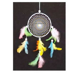 Atrapasueños colgante de pared multicolor tradicional con plumas en forma redonda para decoración del hogar - Product Image 3