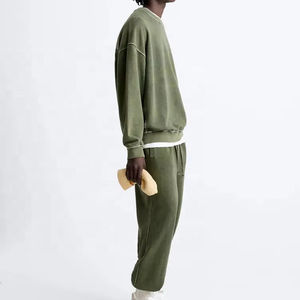 Sweat-shirt uni en coton délavé à l'acide personnalisé de haute qualité sans doublure en éponge française pull à col rond pour hommes bases en coton mélangé - Product Image 5