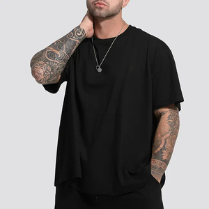 เสื้อยืดผ้าฝ้ายสำหรับผู้ชายเสื้อโอเวอร์ไซส์ผ้าคอตตอนทรงบ็อกซี่ทรงหลวมเปิดไหล่แบบเรียบใส่สบายพร้อมโลโก้ออกแบบได้ตามต้องการ - Product Image 2
