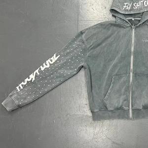 Custom Dongstd <b>Rhinestone</b> <b>Hoodie</b> Streetwear Oversized Hip Hop <b>Hoodie</b> Men Graffiti Print Zip Up Hoodies - Product Image 5