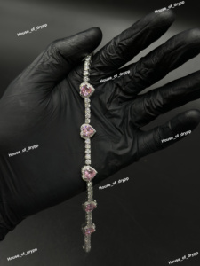 Pulsera de tenis de plata 925 con corte de corazón y moissanita rosa, diseño Iced Out, joyería de lujo romántica para mujer, regalo - Product Image 2