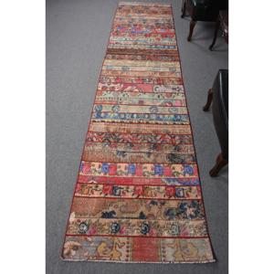 Turkish <b>Runner</b> Rug 2.9x12.3 ft, <b>Red</b> Polka dot Vintage Wool Rug - Product Image 1