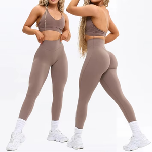 Latest Style Solid Women Sports Wear Yoga Suit High Quality Breathable Scrunch Butt High Waist Spandex/Nylon Gym <b>Leggings</b> - Product Image 6