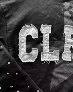 Personnalisé Surdimensionné Strass Sérigraphie T-Shirt Vintage Coton Hommes Double Couche À Manches Longues Broderie En Déchiré T-shirt - Product Image 4