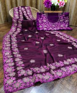 Latest New Designer Embroidery Work Saree Wholesale Lowest Price Market Surat Gujarat Ethnic Garment Apparelgarment - Product Image 5