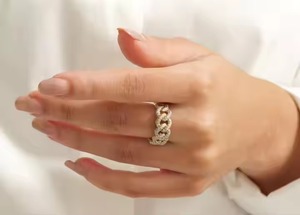 Miami Cuban Diamond Ring 14K Oro sólido Half Eternity Band Iced Out con auricular Lab Grown Diamonds Regalo DEL DÍA DE LA MUJER - Product Image 6