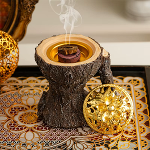 Brûleur d'encens arabe en écorce rustique de style naturel au design unique, écologique, en métal et en bois, décoration pour la maison et l'hôtel - Product Image 2