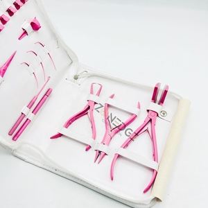 Kit d'outils d'extension de cheveux Pince d'extension de cheveux en acier inoxydable avec étui blanc couleur rose - Product Image 4