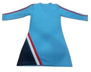High Quality Custom Girls Blue V Neck A-Line Tunic Top With <b>Long</b> <b>Sleeves</b> Stripe Pattern-for Sportswear - Product Image 1