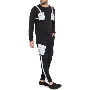 Ensemble de survêtement léger en coton 100% pour homme, col rond, deux pièces, chaud, confortable, décontracté, extérieur, uni, respirant - Product Image 1