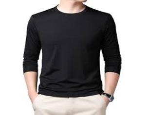 T-shirt pour homme en coton biologique coupe ajustée haute qualité Street Wear col en v manches longues 100% organique solide devant - Product Image 1