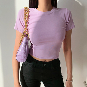T-shirts Crop Top Streetwear Élégants en Coton Teint Uni pour Femmes – Personnalisables - Product Image 2