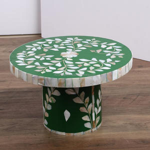 Soporte de pastel de nácar con incrustaciones de hueso redondo hecho a mano con patrón de hoja de flor multicolor para boda o uso doméstico - Product Image 4