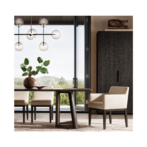 Mesa de comedor de madera maciza de teca geométrica moderna con base de madera para oficina en casa, apartamento, hotel y Villa - Product Image 4