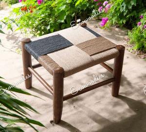 Tabouret ottoman en osier Tabouret ottoman bas Peeda Tabouret en bois de jute Chowki Mudha Peedha pour console d'incrustation d'os de balcon de jardin - Product Image 5