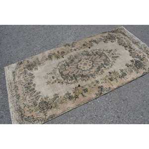 พรมขนสัตว์ตุรกีขนาด3.3x7ฟุตแนววินเทจผ้าทอสีเบจสีเบจและสีเขียวสำหรับตกแต่งห้องนั่งเล่นพื้นหลังลาเท็กซ์ - Product Image 2