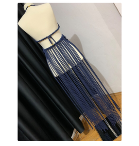 Chemisiers et chemises pour femmes couleur bleu marine faits à la main Vêtements Bustier Crop Top Femme Macramé Robe de plage - Product Image 3
