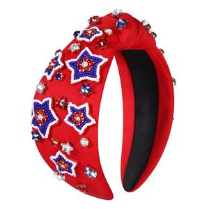Stylish USA Flag <b>Beaded</b> Hairband With Logo Option Red Blue White Seed Beads Embroidery Hair Accessories - Product Image 1