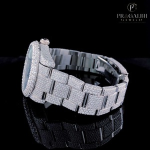 นาฬิกาข้อมือผู้ชาย VVS Diamond ขนาด 25 มม. หน้าปัดสีเขียว ชุบไวท์โกลด์ เงินแท้ 925 ควอตซ์ ดีไซน์หรูหรา ประดับเพชรเต็มเรือน ของขวัญวันเกิดสุดพิเศษ - Product Image 4