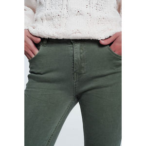 Pantalones Vaqueros Ajustados de Cintura Alta Verdes para Mujer, Transpirables, Elásticos, Estilo Simple con Decoración Desgastada - Product Image 1