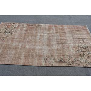 Alfombra turca de área grande Vintage, 4,2x8,4 pies, patrón rectangular clásico, diseño de retazos abstracto, Alfombra de habitación de látex de lana rosa y Beige - Product Image 3