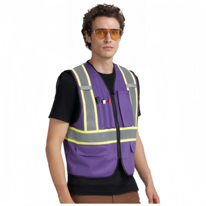 Gilet de sécurité réfléchissant en maille polyester imperméable de classe 2 ANSI à haute visibilité HSI, vêtements de travail, plusieurs poches utilitaires pour la route - Product Image 6