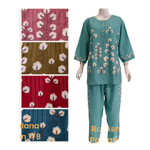 Conjunto de pijamas de rayón con estampado Floral para mujer, pantalones largos súper cómodos, cintura elástica, ropa de dormir de talla grande - Product Image 1