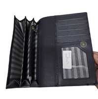 Dompet Kulit Unisex Perlindungan RFID Kompartemen Kartu Kredit Panjang Kantong Ritsleting Uang Kertas Gaya Vintage Kulit Asli