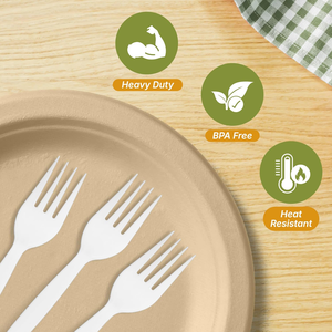 Ensemble de couverts jetables écologiques biodégradables (fourchettes, couteaux) en PLA/PS/PP, sans BPA, 100 % compostables, sans danger pour les aliments - Product Image 1