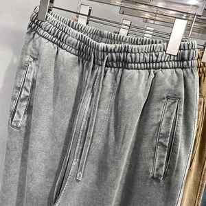 Pantalon et pantalon pour homme unisexe 350G lourd 100% coton décontracté délavé Vintage ceinture élastique jambe droite grande taille - Product Image 3