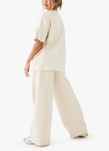 Oferta de Navidad: Conjunto de 2 Piezas de Ropa Deportiva Inteligente para Mujer, Tendencia de Invierno, Camiseta y Pantalones Lisos con Cuello Redondo, Estilo Modesto - Product Image 4