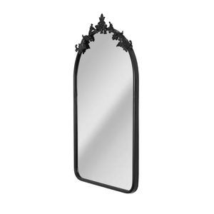 Vintage Designed Wall Mirror with Black Ornate Metal <b>Frame</b> Handcrafted Black Glass Mirror <b>Arch</b> Design Supplied Indian Vendor - Product Image 1