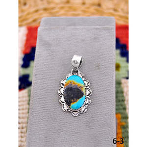 IMPERIAL INDIA GEMS Bohemia Style Black Jack Turquoise <b>Silver</b> Plated Pendant Expertly Bezel Set <b>Charm</b> for Women Everyday Wear - Product Image 1