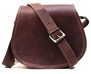 Brown Vintage Leather Crossbody Purse Satchel Small Cute Crossover Round Bags for Women <b>Sling</b> Shoulder Bag - Product Image 1