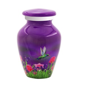 โกศอลูมิเนียมสีฟ้าหินอ่อนมีหลายสีและดีไซน์โกศเผาศพพร้อมแถบพิวเตอร์ - Product Image 3